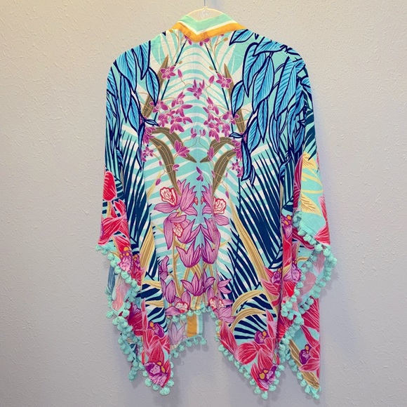 Trina Turk Terra Nostra Tassle Swim Coverup Kimono- One Size🌴🌺Beautiful! - Picture 6 of 8